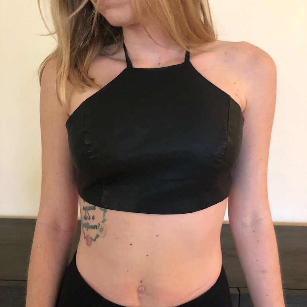 Black Faux Leather Halter